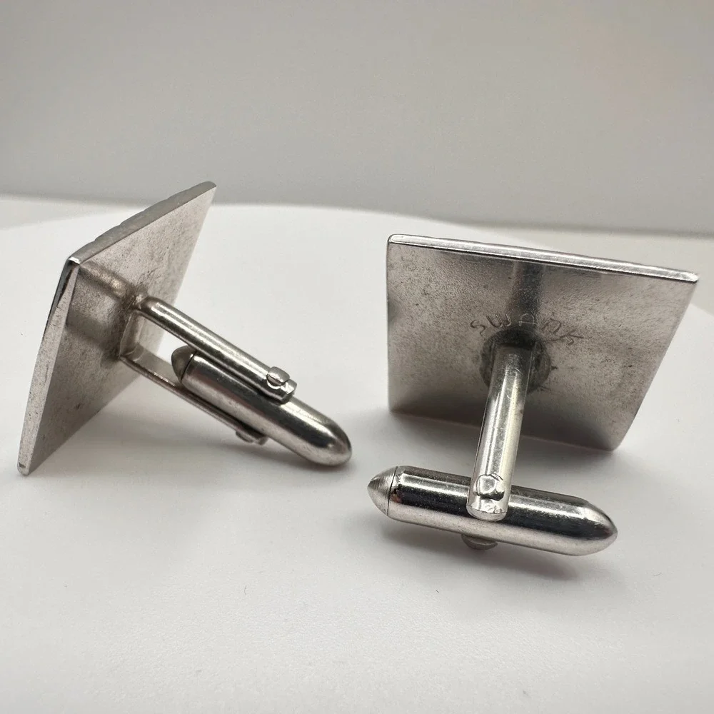 Vintage Swank Silver Tone Fleur De Lis Cufflinks & Tie Clip Earing Set Jewelry‎